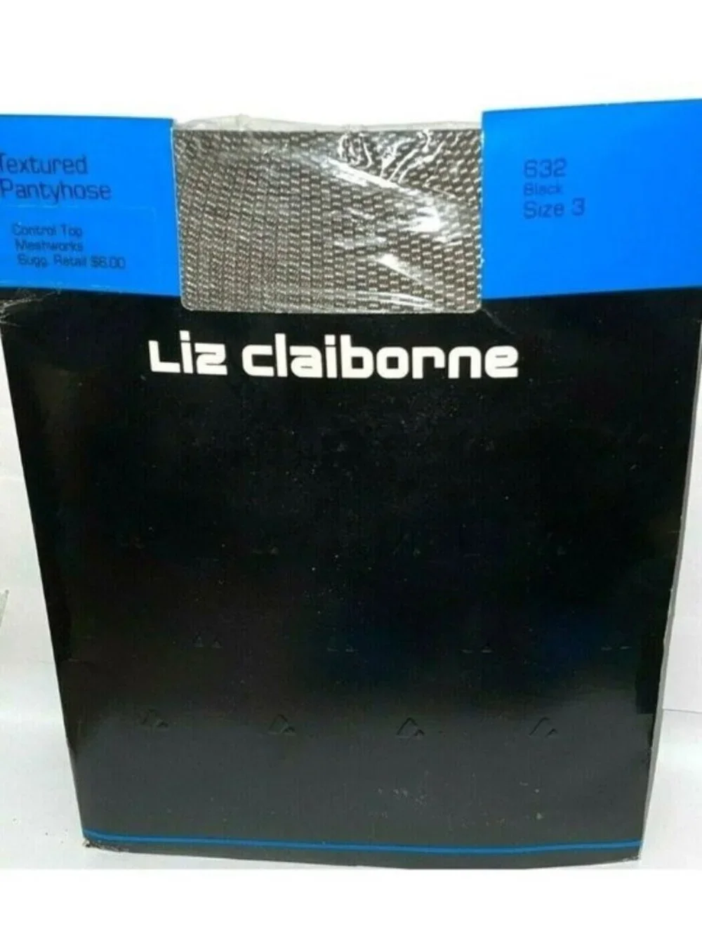 VTG Womens Liz Claiborne Texture Pantyhose Control Top Black Sz 3 Sandalfoot USA